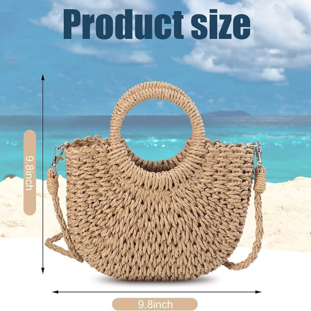 3 Pcs Semi Circle Rattan Straw Bag Straw Purses for Women Summer Beach Mini Tote